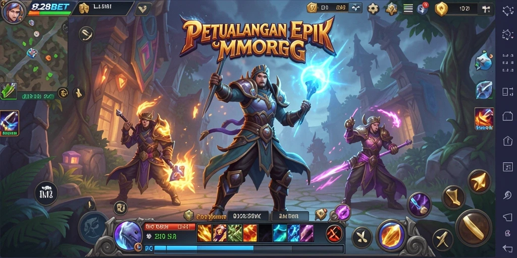 Screenshot menunjukkan karakter beraksi dalam pertempuran epik di dunia MMORPG.