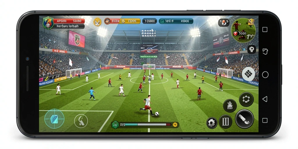 Tampilan gameplay seru dalam aplikasi API5000 dengan elemen sepak bola yang menarik.