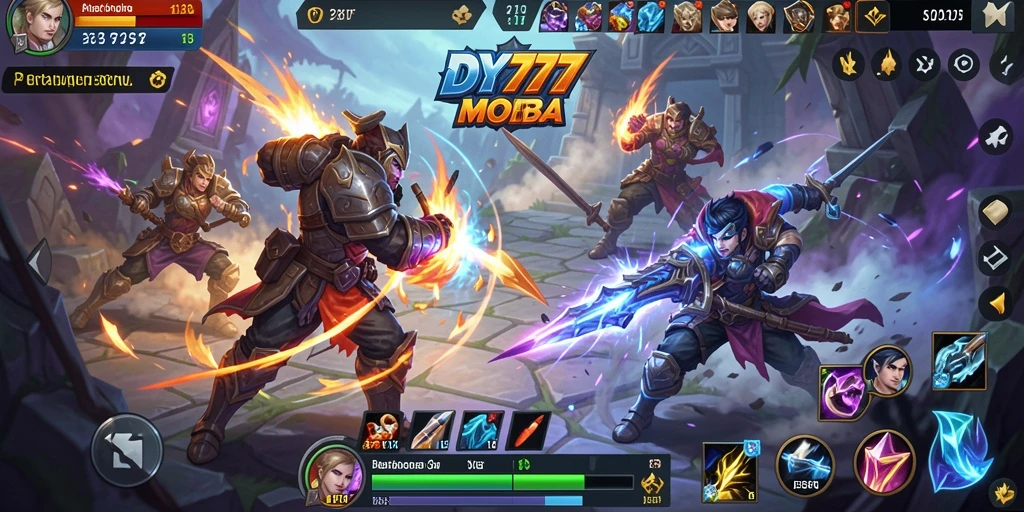 Tampilan seru gameplay DY777 dalam arena MOBA.