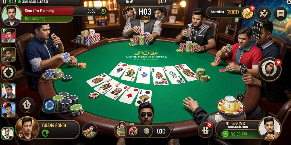 Tampilan gameplay mendebarkan dalam H03 dengan aksi Poker menarik.