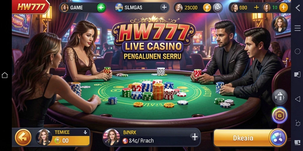 Menampilkan dealer langsung dan suasana kasino nyata di HW777.