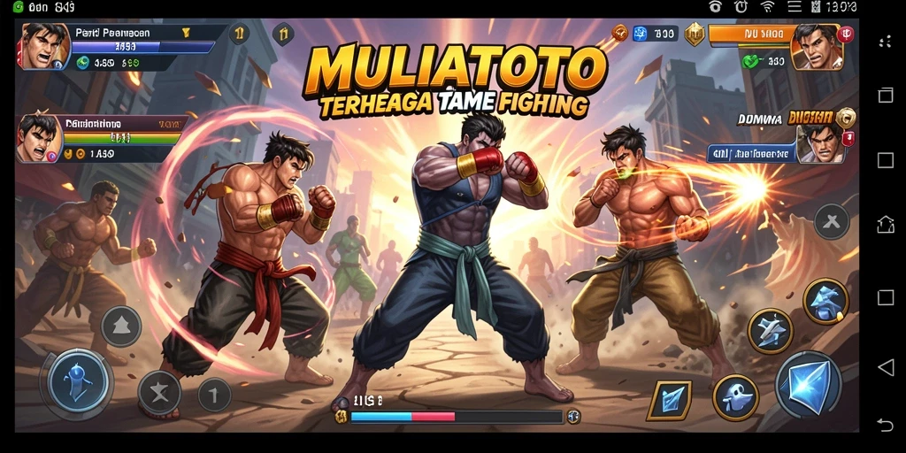 Screenshot MULIATOTO menampilkan pertarungan intens antara karakter dalam arena.