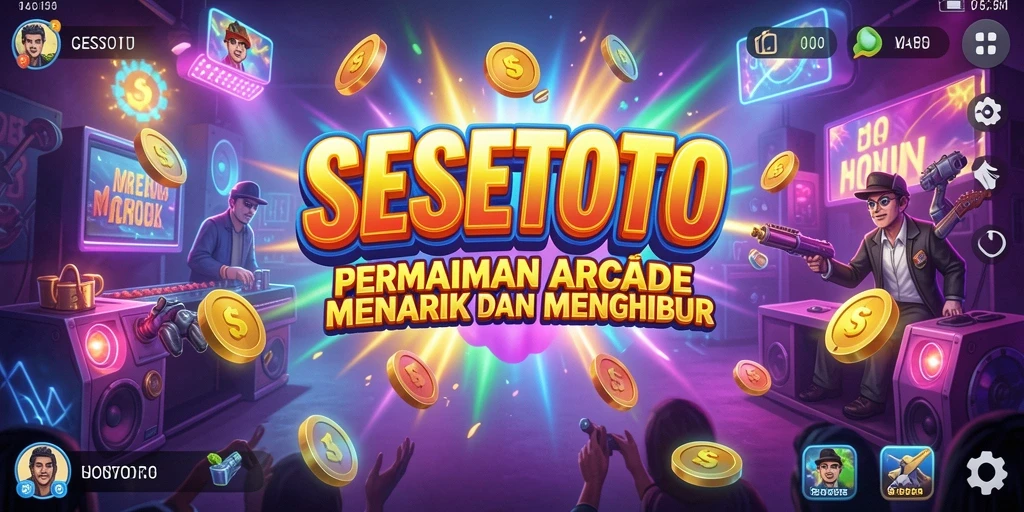 Tampilan gameplay SESETOTO dengan karakter ceria dan level penuh warna.